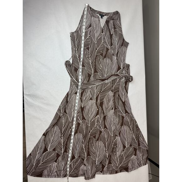 Talbots Jersey Shirtdress Linear Palms Neutral Boho Tie Packable Brown Medium - Picture 7 of 9